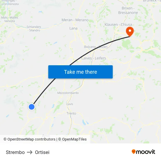 Strembo to Ortisei map
