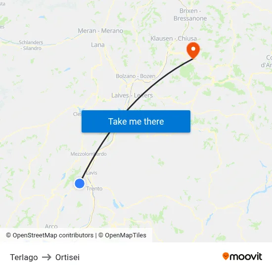 Terlago to Ortisei map