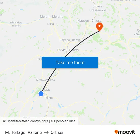 Mount Terlago Vallene to Ortisei map