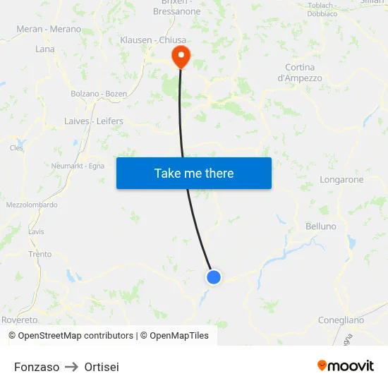 Fonzaso to Ortisei map