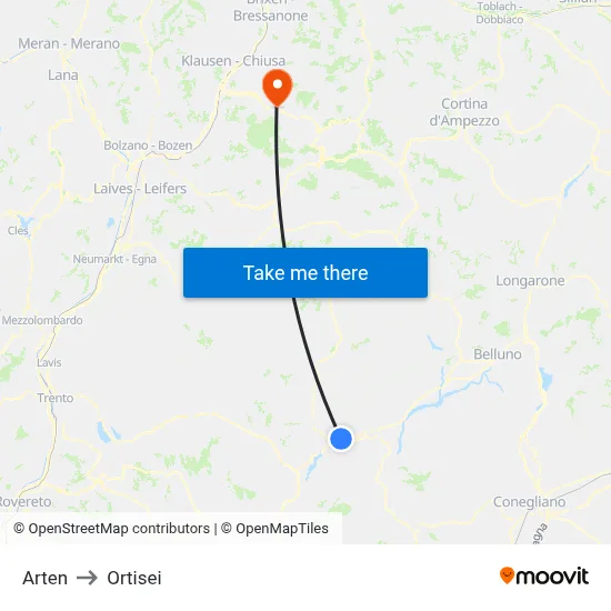 Arten to Ortisei map
