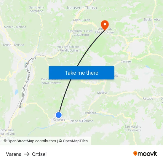 Varena to Ortisei map