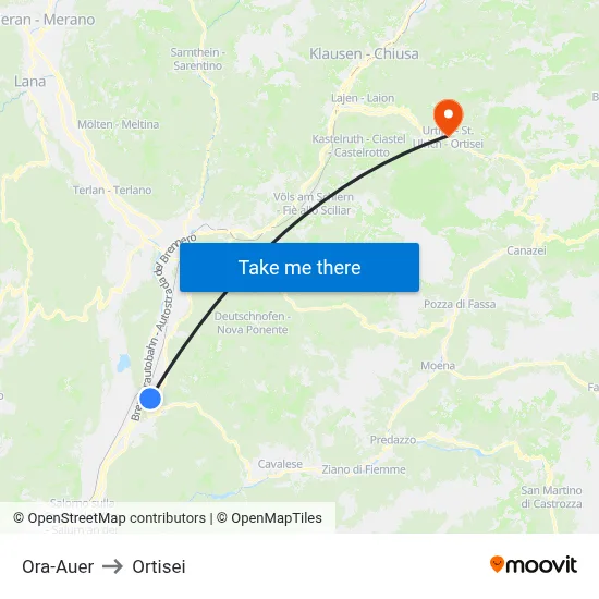 Ora-Auer to Ortisei map