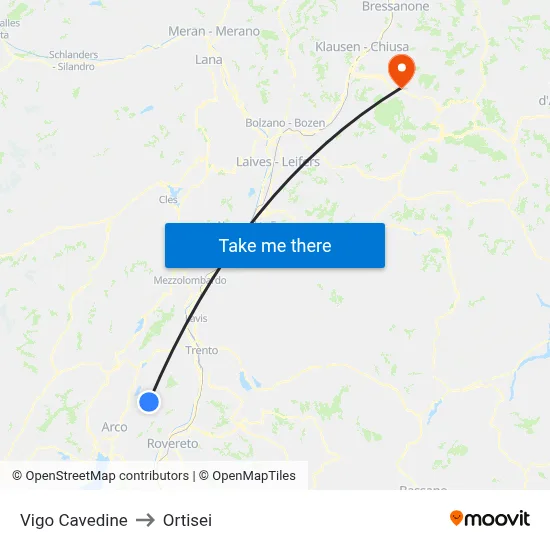 Vigo Cavedine to Ortisei map