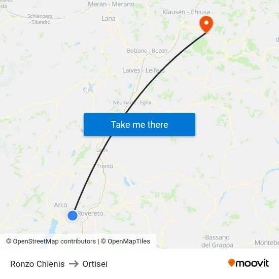 Ronzo Chienis to Ortisei map