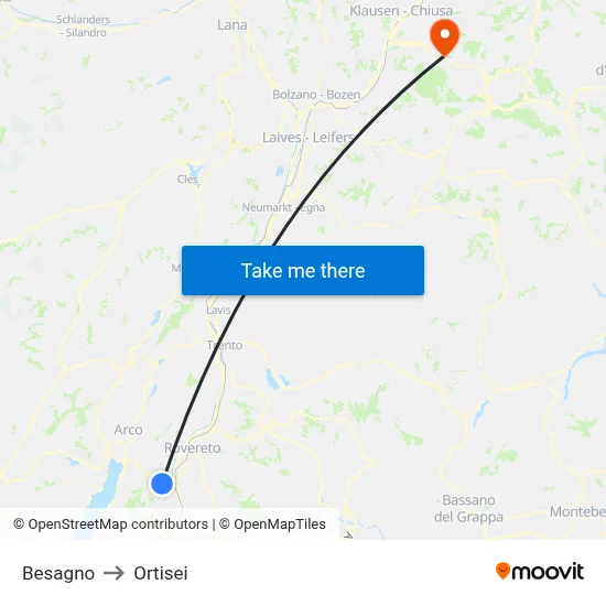 Besagno to Ortisei map