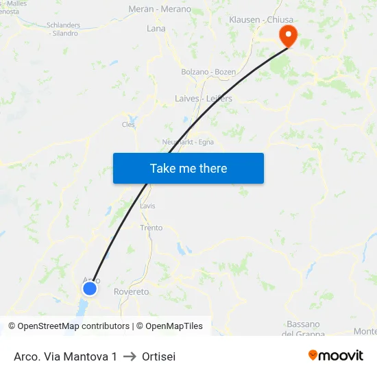Arco, Via Mantova 1 to Ortisei map