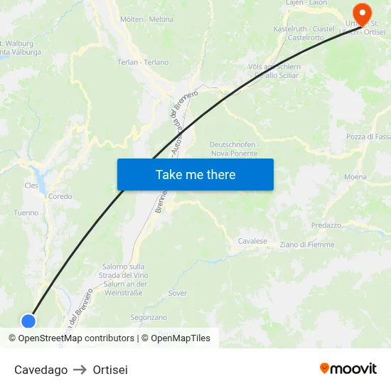 Cavedago to Ortisei map