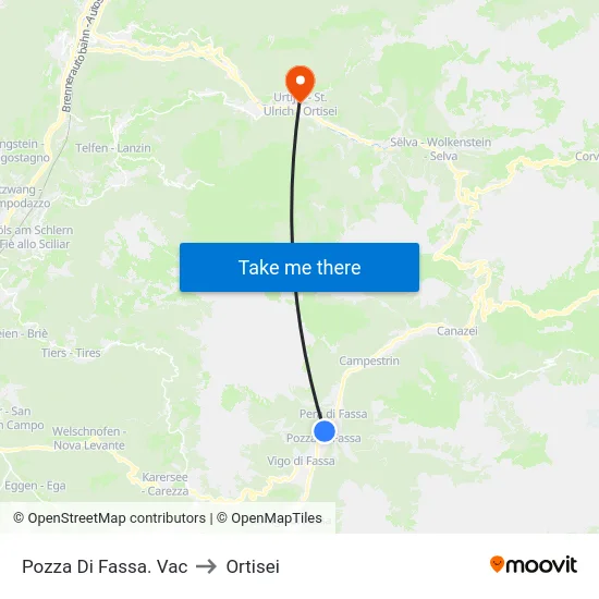 Pozza Di Fassa. Vac to Ortisei map