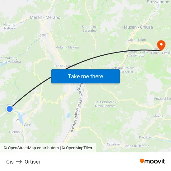Cis to Ortisei map
