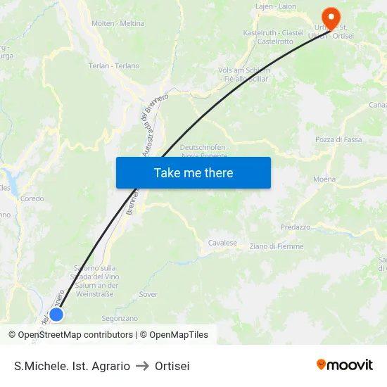 S.Michele. Ist. Agrario to Ortisei map