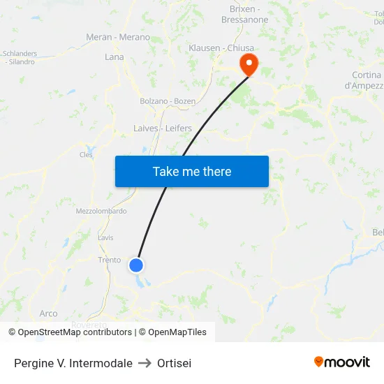 Pergine Intermodal to Ortisei map