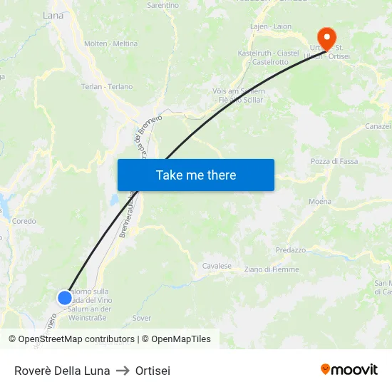 Rovere Della Luna to Ortisei map