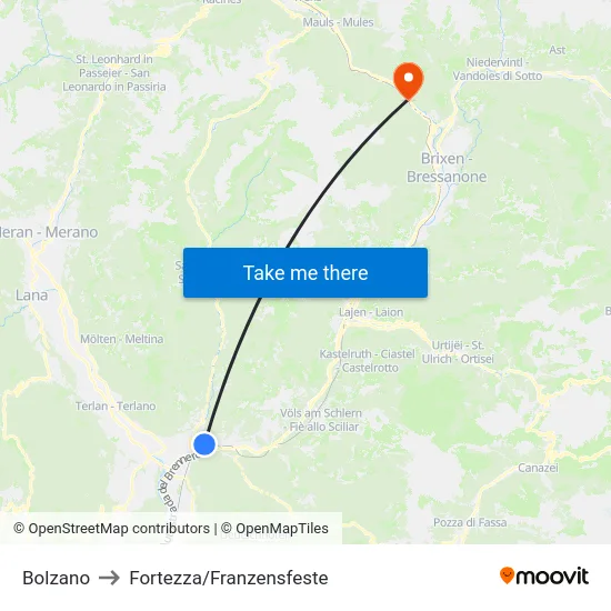 Bolzano to Fortezza/Franzensfeste map