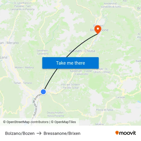 Bolzano/Bozen to Bressanone map