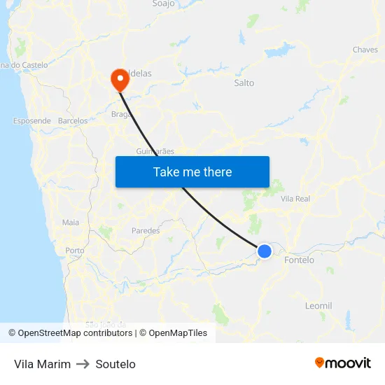 Vila Marim to Soutelo map