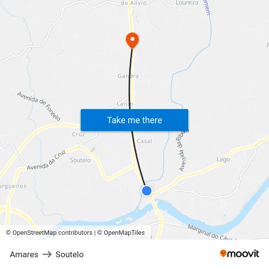 Amares to Soutelo map