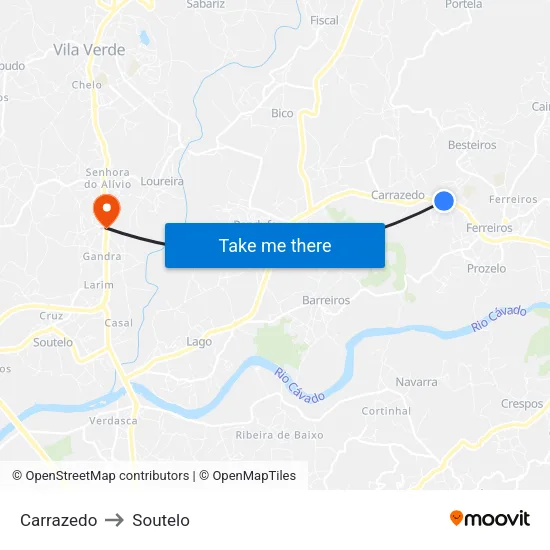 Carrazedo to Soutelo map