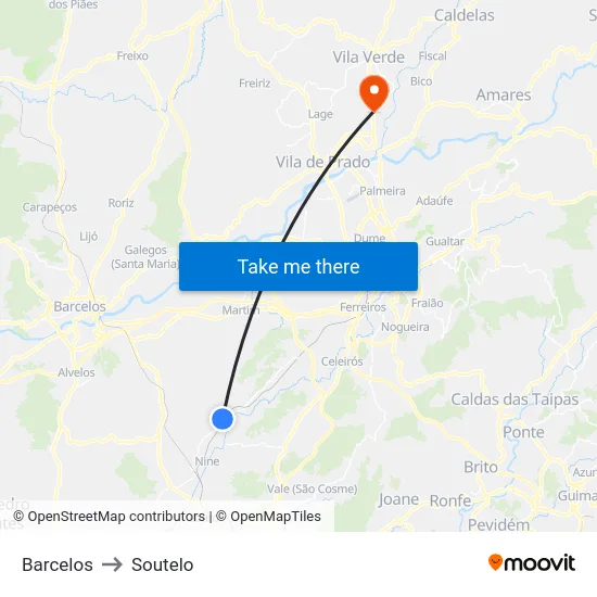 Barcelos to Soutelo map