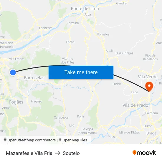 Mazarefes e Vila Fria to Soutelo map