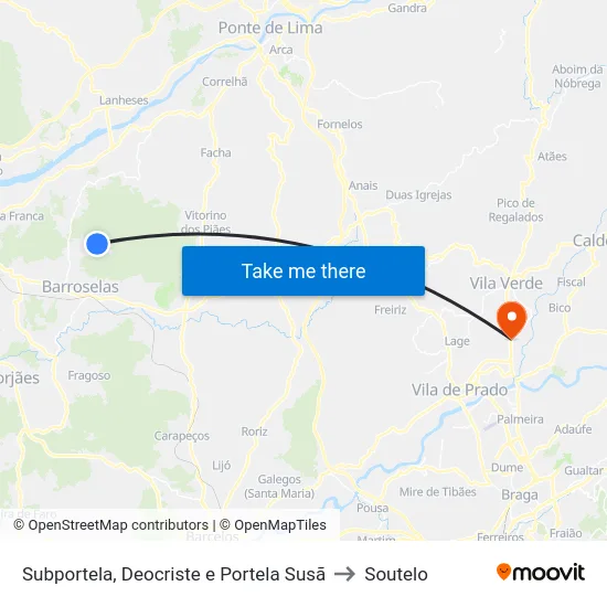 Subportela, Deocriste e Portela Susã to Soutelo map
