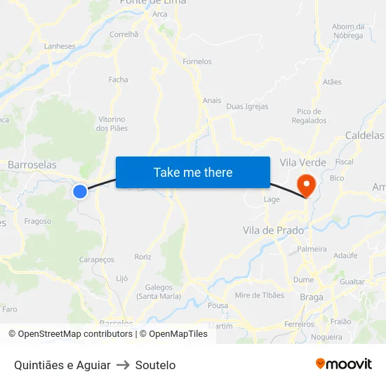 Quintiães e Aguiar to Soutelo map