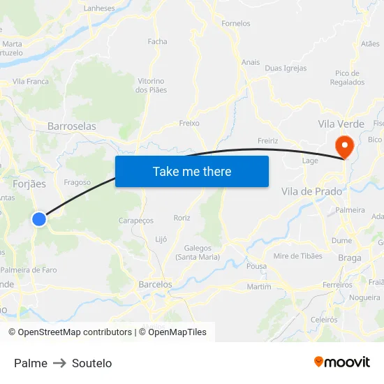 Palme to Soutelo map