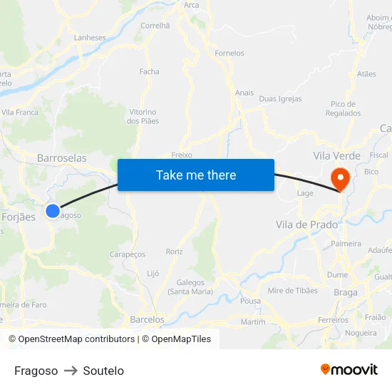 Fragoso to Soutelo map
