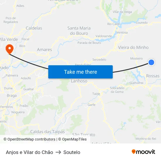 Anjos e Vilar do Chão to Soutelo map