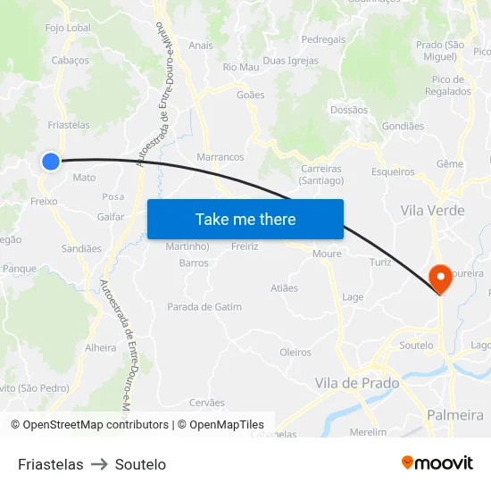 Friastelas to Soutelo map