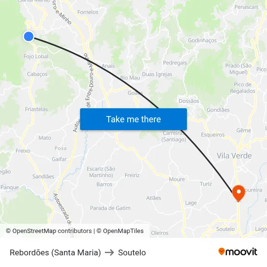 Rebordões (Santa Maria) to Soutelo map