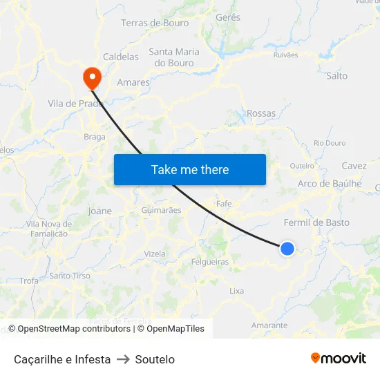 Caçarilhe e Infesta to Soutelo map