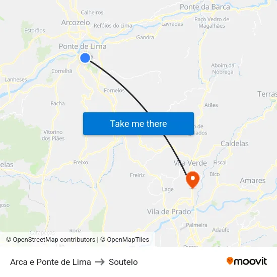 Arca e Ponte de Lima to Soutelo map