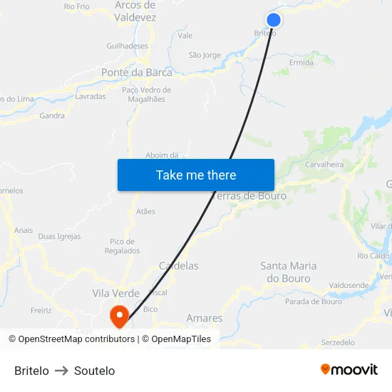 Britelo to Soutelo map