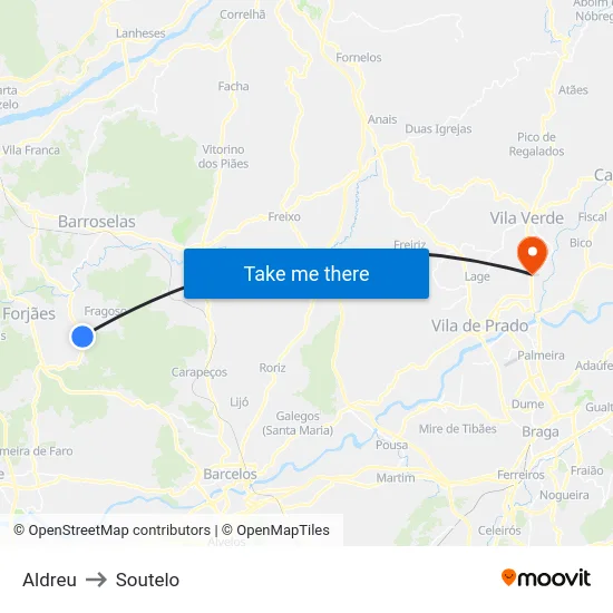 Aldreu to Soutelo map
