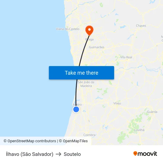 Ílhavo (São Salvador) to Soutelo map