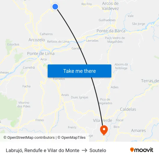 Labrujó, Rendufe e Vilar do Monte to Soutelo map