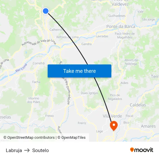 Labruja to Soutelo map
