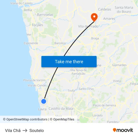 Vila Chã to Soutelo map