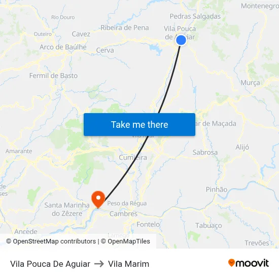 Vila Pouca De Aguiar to Vila Marim map