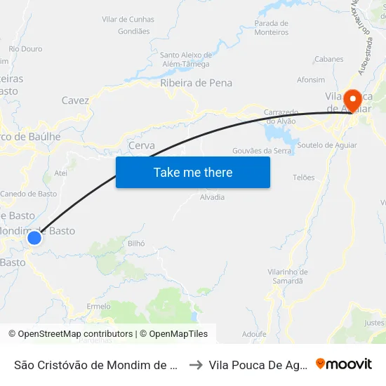 São Cristóvão de Mondim de Basto to Vila Pouca De Aguiar map