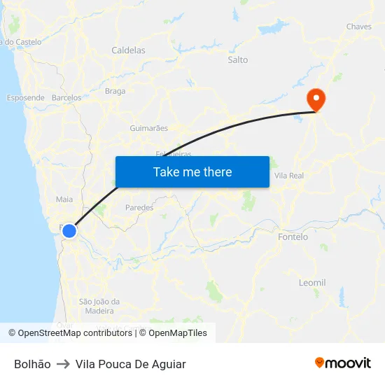 Bolhão to Vila Pouca De Aguiar map