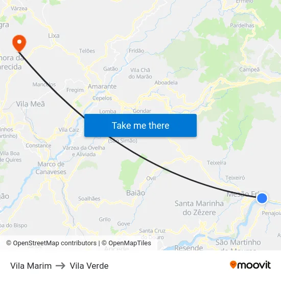 Vila Marim to Vila Verde map