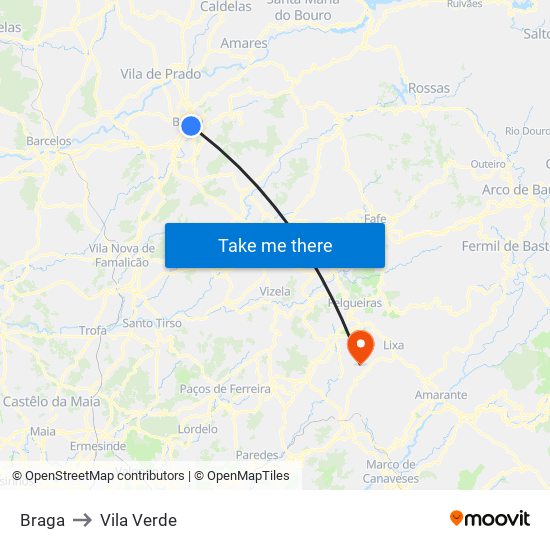 Braga to Vila Verde map