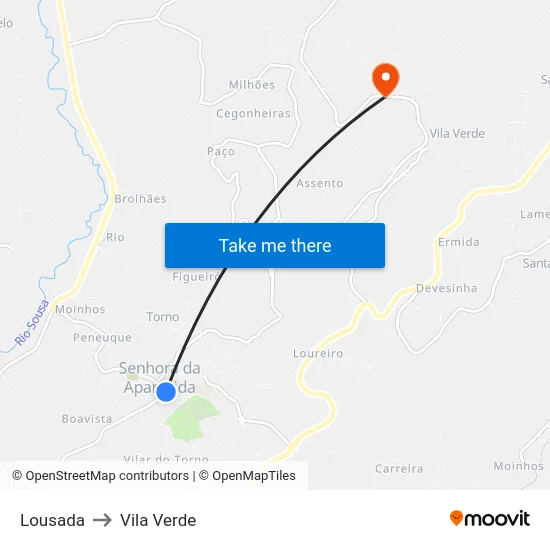 Lousada to Vila Verde map