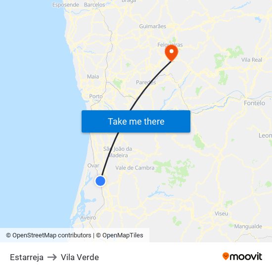 Estarreja to Vila Verde map