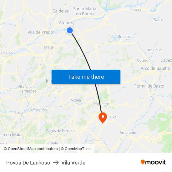 Póvoa De Lanhoso to Vila Verde map
