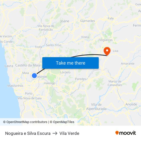 Nogueira e Silva Escura to Vila Verde map