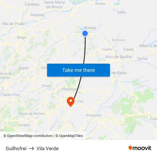 Guilhofrei to Vila Verde map