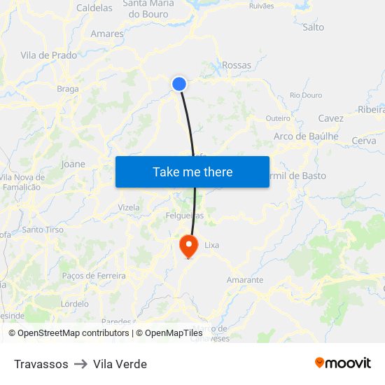 Travassos to Vila Verde map